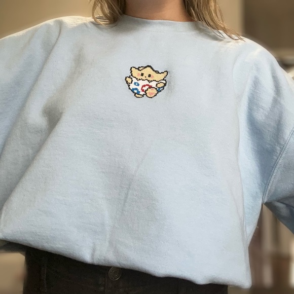 Pokémon Togepi Hand Embroidered Cross Stitch Crewneck Sweatshirt - Picture 2 of 6